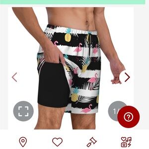 Large Mens Swim Trunk Compression Liner No-Chafing Beach Shorts Pockets Flamingo